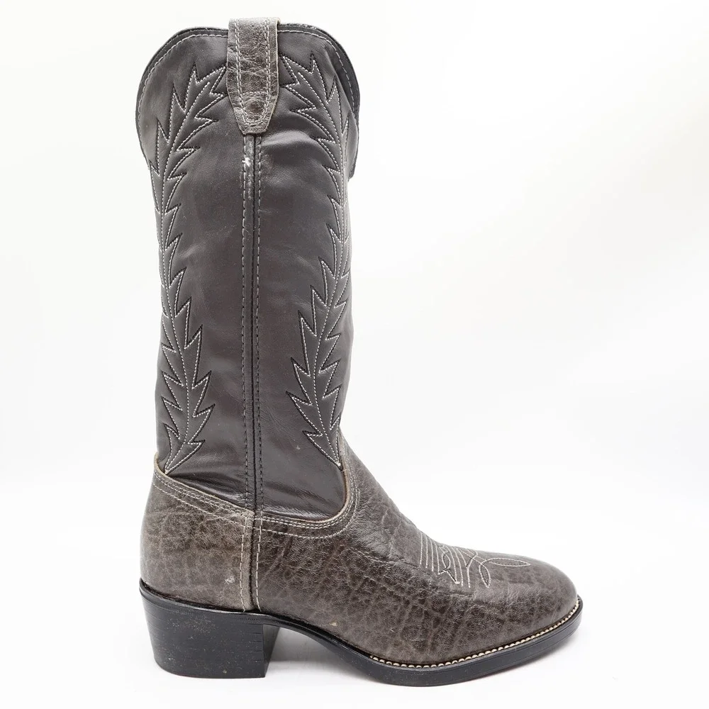 Acme 80s Western Boots Youth 3.5 D Grey Elephant Print Leather NIB 2395 Vintage